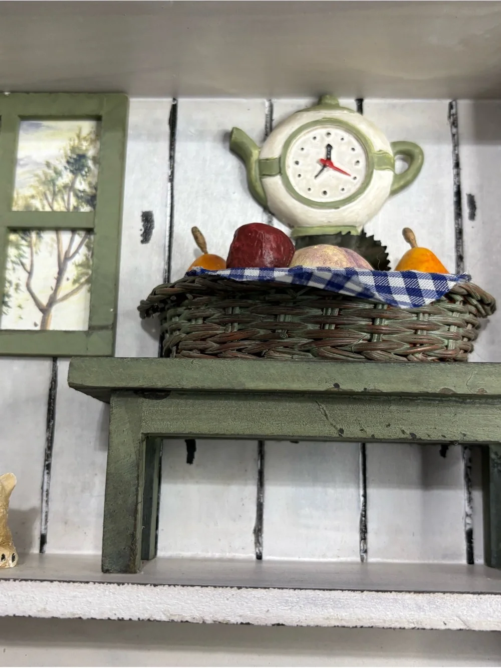 White Wooden Wall Shelf with Green Accents - Home Wall Decor
